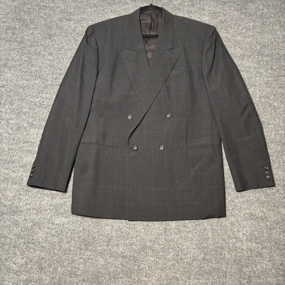 British Tailors Suit Mens 44R 33x34 Gray Check Wool Dormeuil 100 Made In England